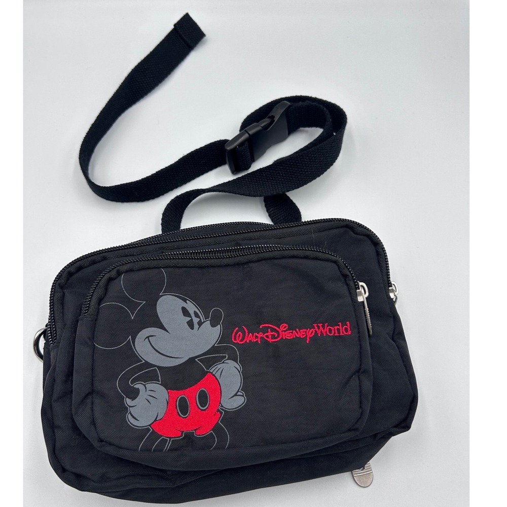 Walt Disney World Mickey Mouse Crossbody Bag Black Multi Pocket Travel Pouch